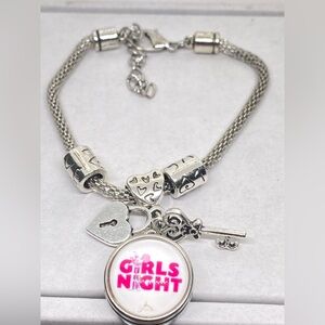 Silver Charm Bracelet with Heart and Key Accents
